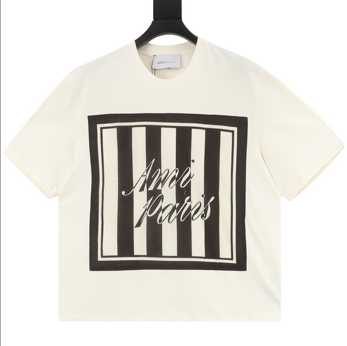 Ami Paris Striped Appliqué Square Tshirt