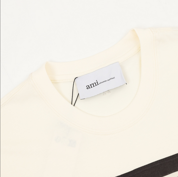 Ami Paris Striped Appliqué Square Tshirt