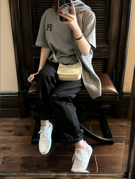 Hermes H Cheval Tshirt with Leather Detail