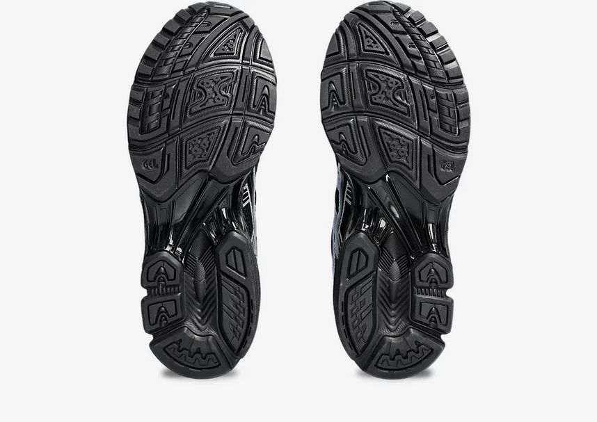 Asics Gel Kayano 14 Unisex Black Pure Silver Sneaker side view showcasing bold design and support.