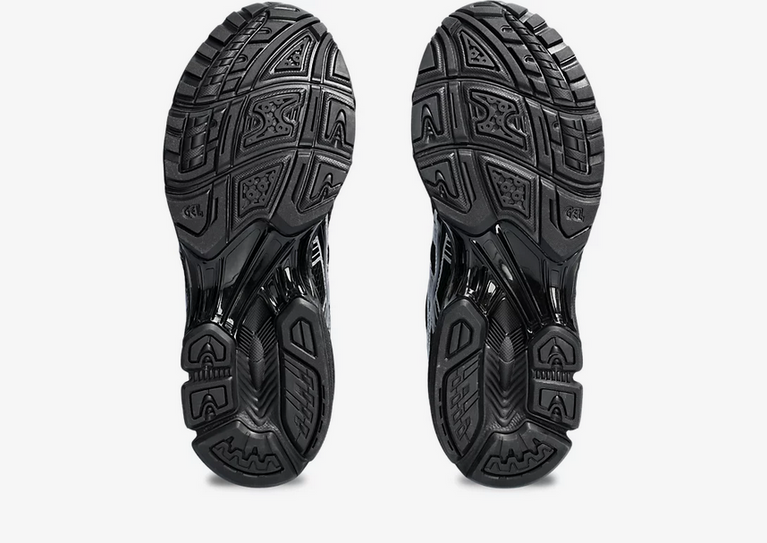 Asics Gel Kayano 14 Unisex Black Pure Silver Sneaker side view showcasing bold design and support.