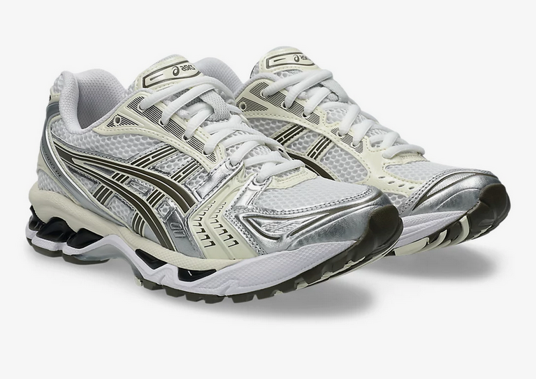 Asics Gel Kayano 14 Unisex White Ivory Sneaker side view, showcasing its retro design and lightweight comfort.