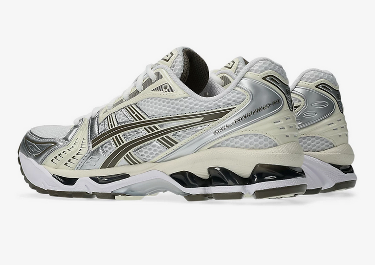 Asics Gel Kayano 14 Unisex White Ivory Sneaker side view, showcasing its retro design and lightweight comfort.