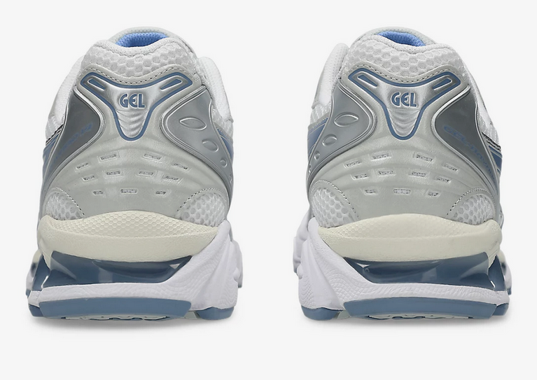 Asics Gel Kayano 14 Unisex White Light Navy Sneaker side view, showcasing retro-inspired design and performance features.