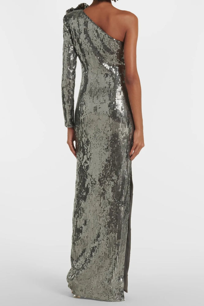 Elegant Silver Sequin Cocktail Party Dress