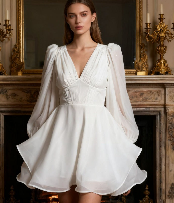 Chic V-Neck Mesh Mini Dress with Elegant Temperament