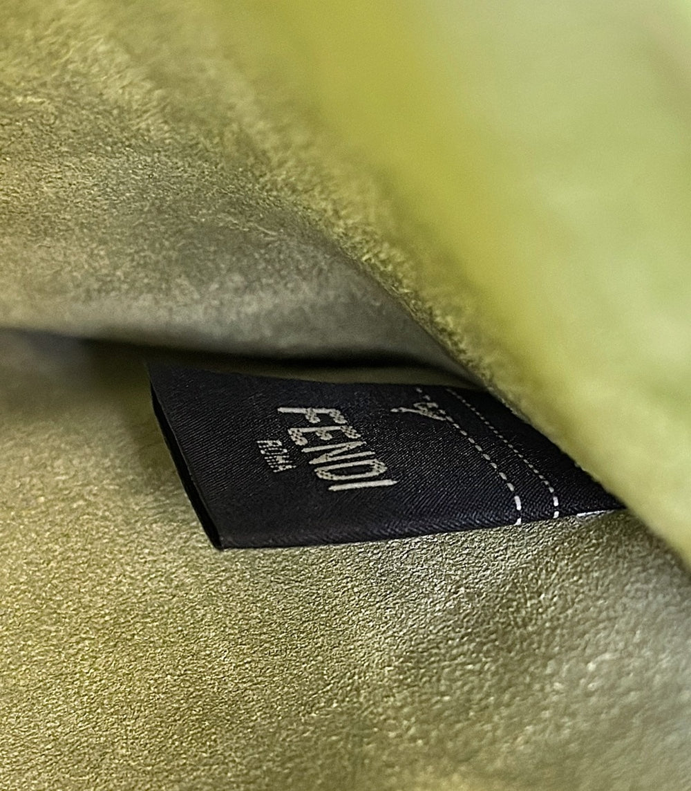 Fendi Women Way Medium Leather Bag open showing green interior and detachable strap.