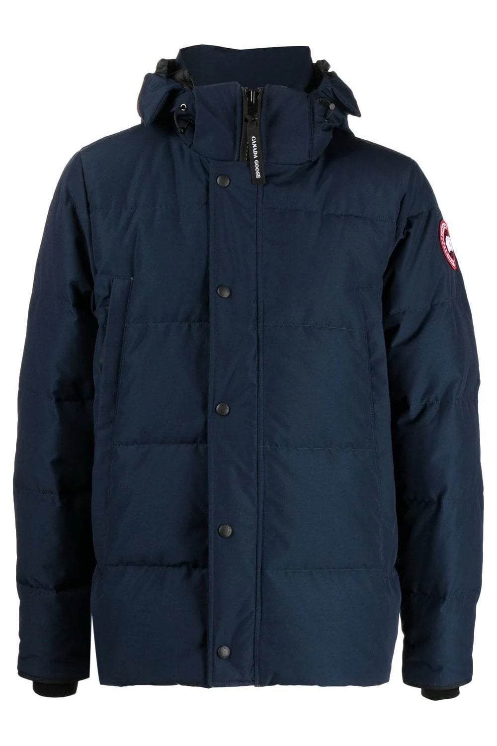 Navy blue winter jacket with a brand logo on a white background. Women's/ men Canada Goose Wyndham Parka with Fur jacket