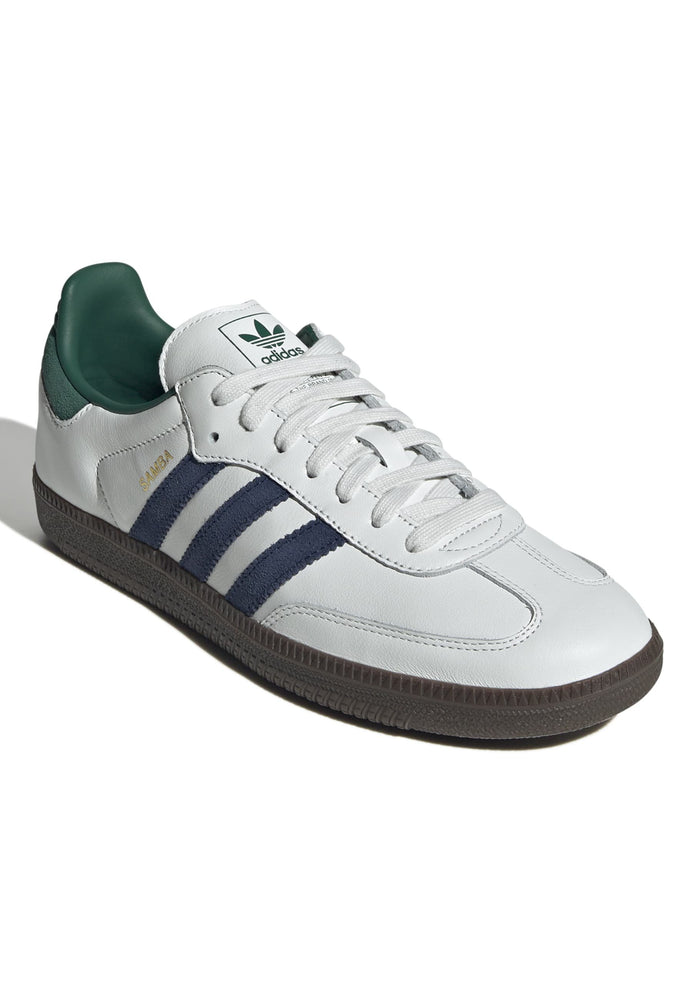 Adidas Samba OG Unisex Blkwhi Greenof classic soccer sneakers with white and green color scheme at Volonka.