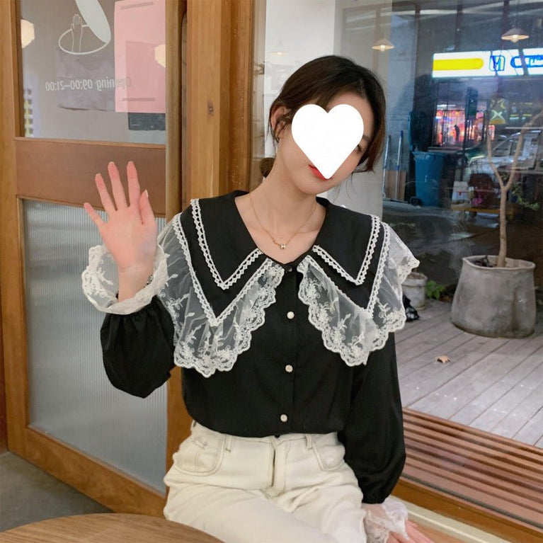 French Super Fairy Lace Doll Collar Shirt Women's Winter 2025 New Chic Unique Gentle Wind Bell Sleeve Top - Volonka