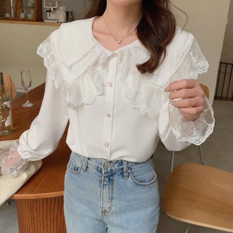 French Super Fairy Lace Doll Collar Shirt Women's Winter 2025 New Chic Unique Gentle Wind Bell Sleeve Top - Volonka