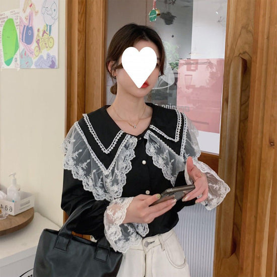 French Super Fairy Lace Doll Collar Shirt Women's Winter 2025 New Chic Unique Gentle Wind Bell Sleeve Top - Volonka