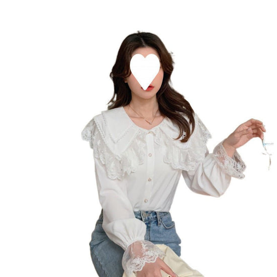 French Super Fairy Lace Doll Collar Shirt Women's Winter 2025 New Chic Unique Gentle Wind Bell Sleeve Top - Volonka