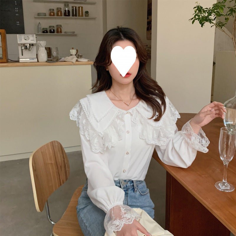 French Super Fairy Lace Doll Collar Shirt Women's Winter 2025 New Chic Unique Gentle Wind Bell Sleeve Top - Volonka