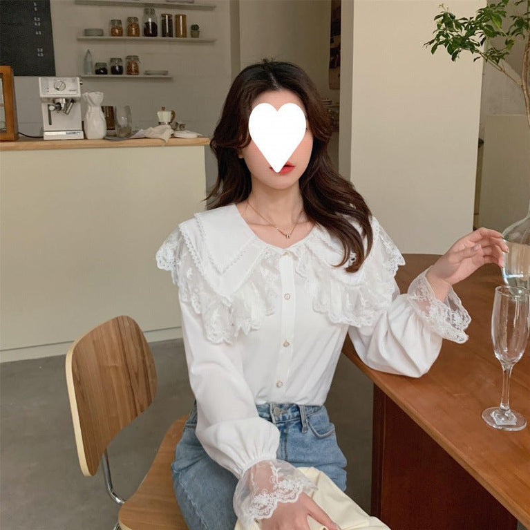French Super Fairy Lace Doll Collar Shirt Women's Winter 2025 New Chic Unique Gentle Wind Bell Sleeve Top - Volonka