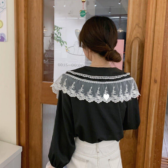 French Super Fairy Lace Doll Collar Shirt Women's Winter 2025 New Chic Unique Gentle Wind Bell Sleeve Top - Volonka