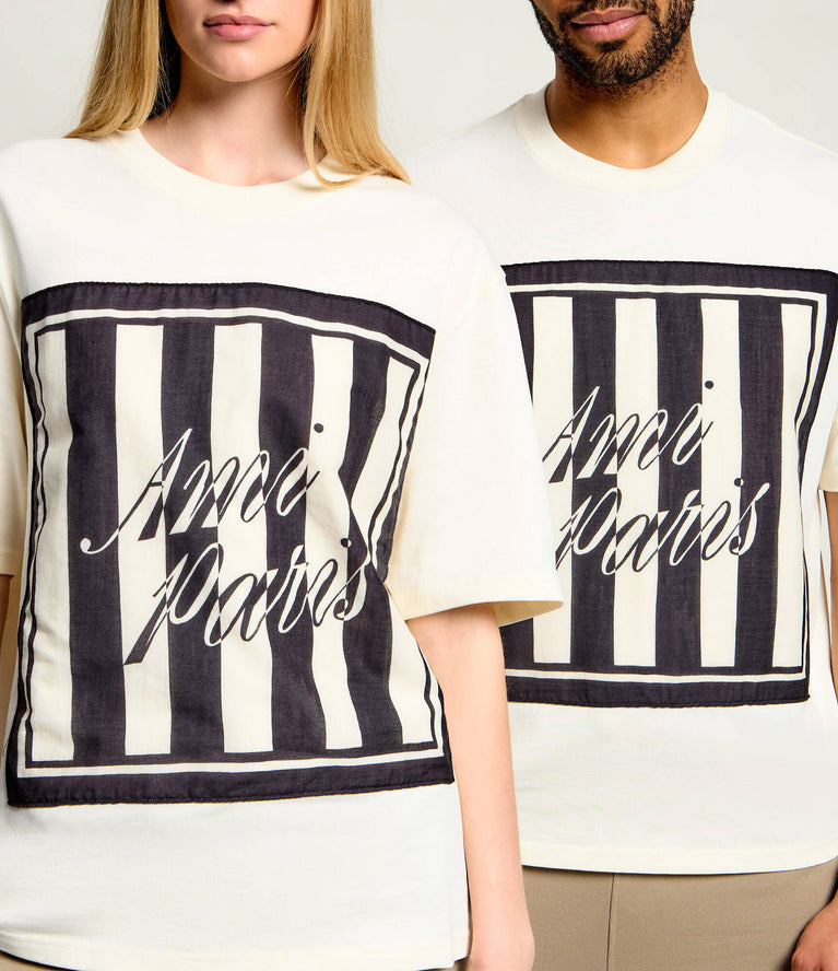 Ami Paris Striped Appliqué Square Tshirt