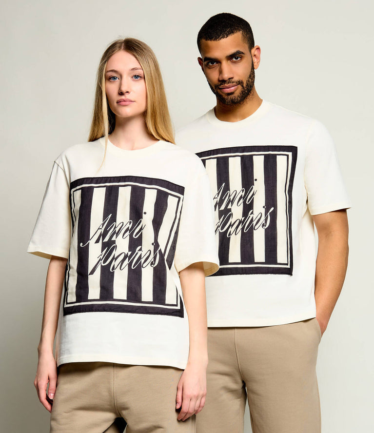 Ami Paris Striped Appliqué Square Tshirt