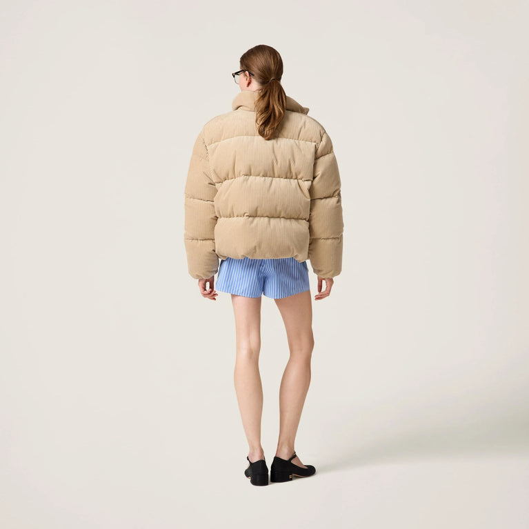 MIU MIU Beige Medium Weight Corduroy Puffer Down Jacket