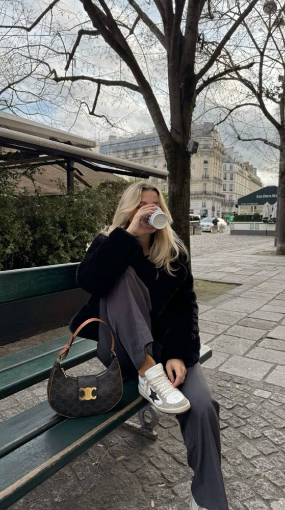 Celine Ava Triomphe Calfskin Leather & Denim Handbag