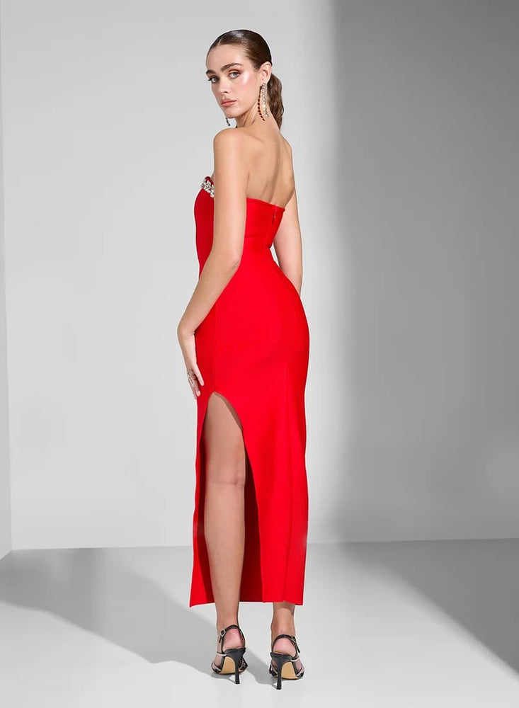 Red Strapless Column Dress for Women