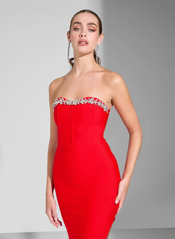 Red Strapless Column Dress for Women