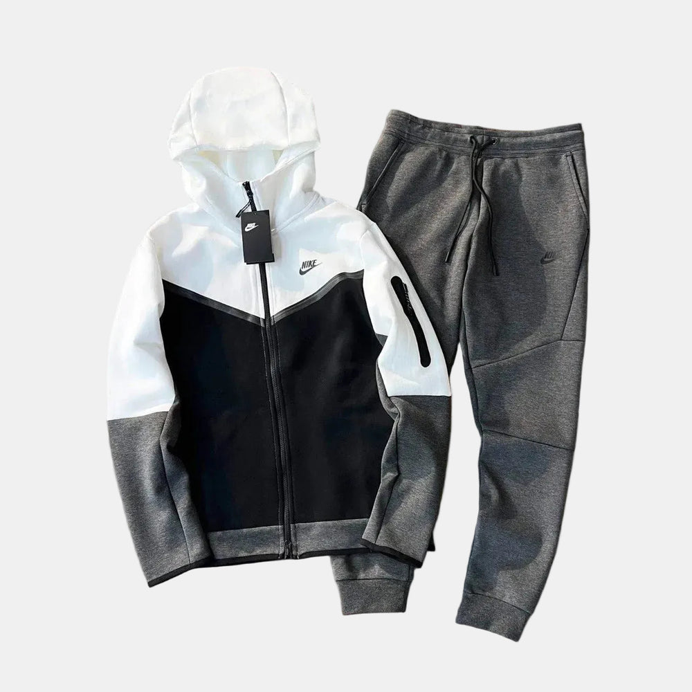 Nike Sportswear Tech Fleece Hoodie & Joggers Set White Gray displayed on a light background.