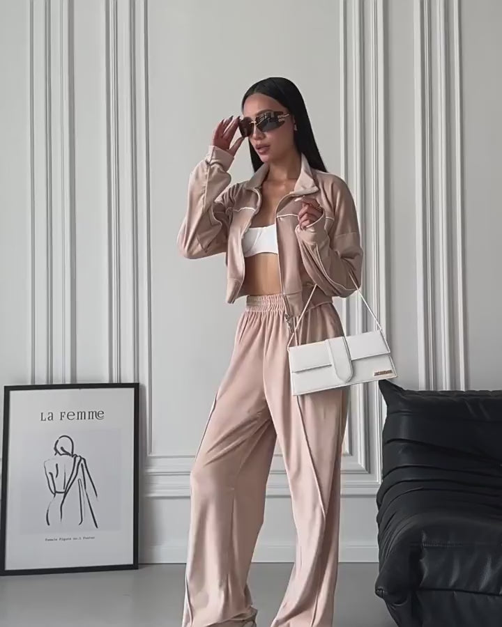 Cardigan Sweatshirt & Slit Pants Set