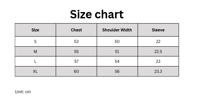 AMI Paris Heart Logo Men Tshirt Size chart.