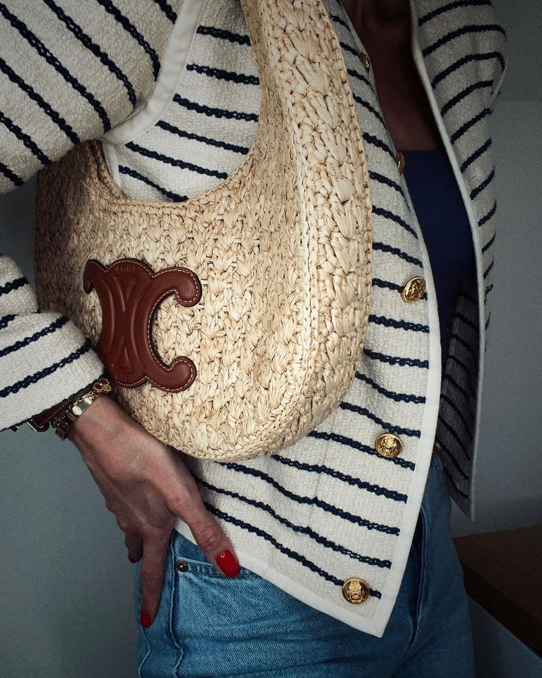 Celine Classic Panier Hobo Bag Raffia & Calfskin Leather